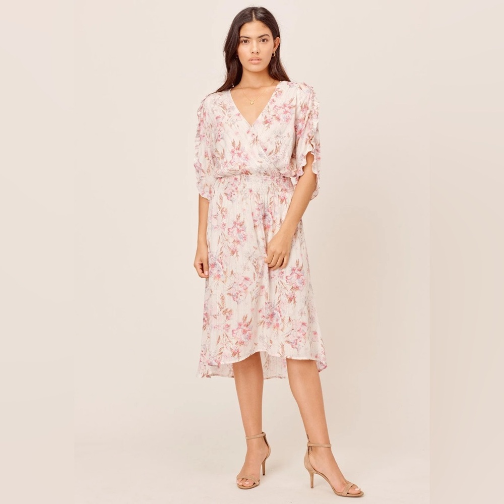Lovestitch Rosemary Floral Midi Faux Wrap Dress Size Medium New with Tags
